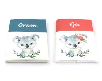 Personalized health book cover, first name embroidery, koala theme (other animals possible)