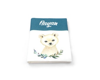 Protects personalized health record, embroidery name, bear theme (other animals possible)