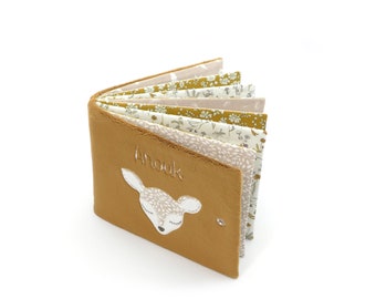 Personalized fabric photo album, cuddly photo album, camel cover, Liberty Theo Gold, Capel mustard, beige prints, 8, 12 or 16 photos