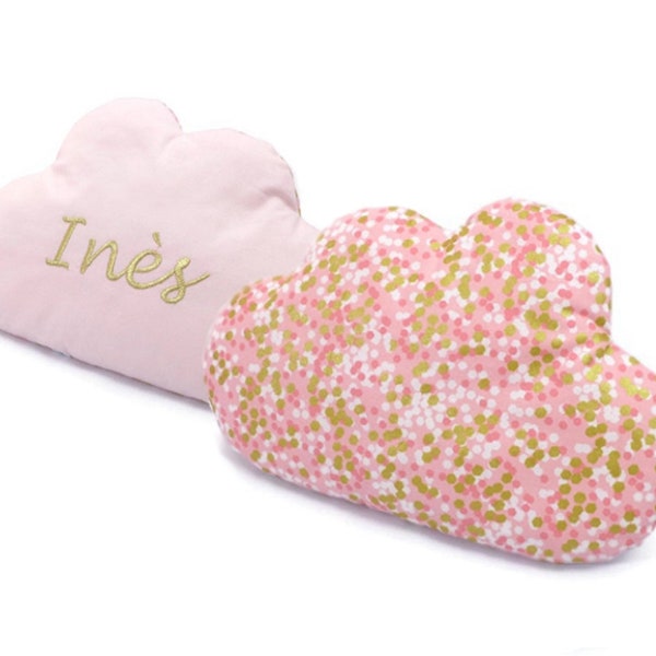 Cuscino cloud personalizzato ricamato motivo coriandoli rosa e oro