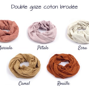 Spring snood, light neck warmer, double embroidered cotton gauze, for children or adults image 2