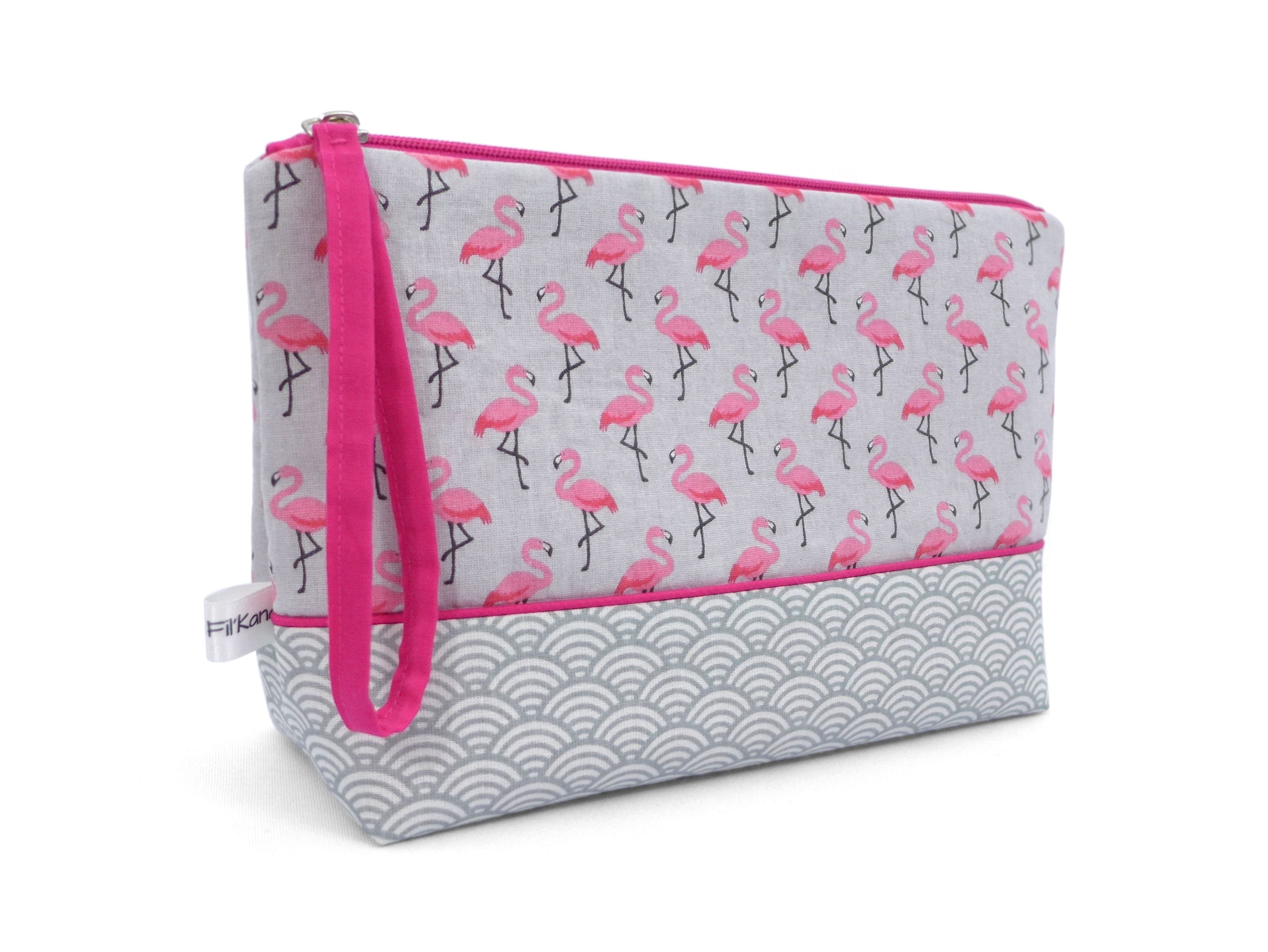 Maxi Trousse Molletonnée, Maxi Personnalisable, Maquillage, Toilette, Flamant Rose, Motif Japonais S