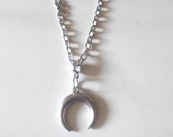 Collier croissant de lune plaqué argent et chaîne acier inoxydable