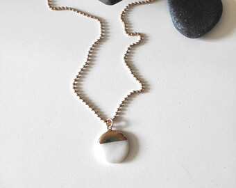 Gold ball chain necklace with mother-of-pearl pendant