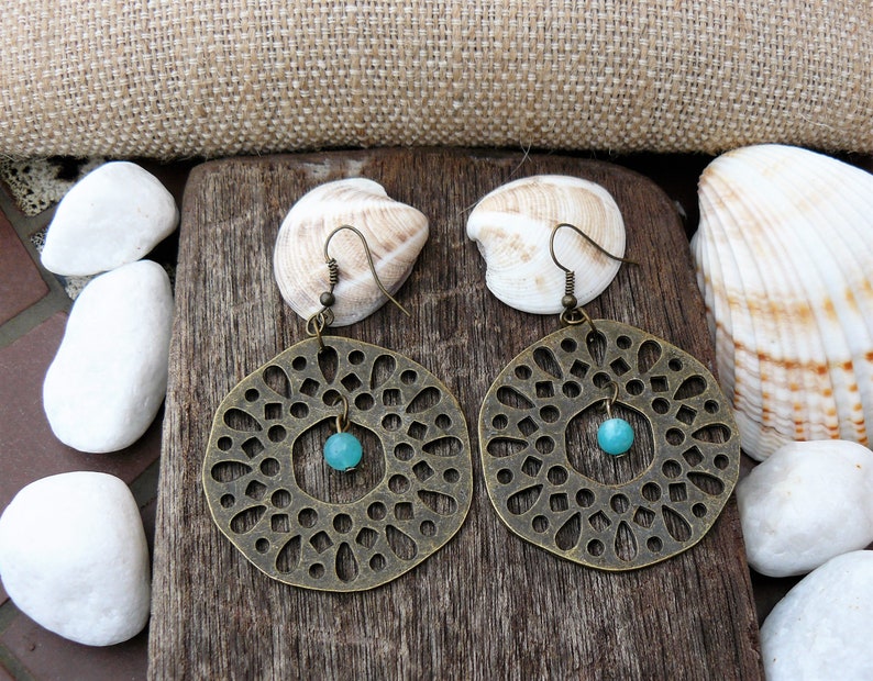 jade boho jewelry jade curls Bronze and jade earrings bronze earrings original earrings boho style