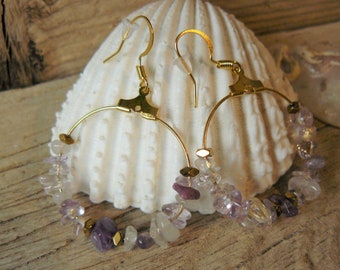 Gold and amethyst hoop earrings
