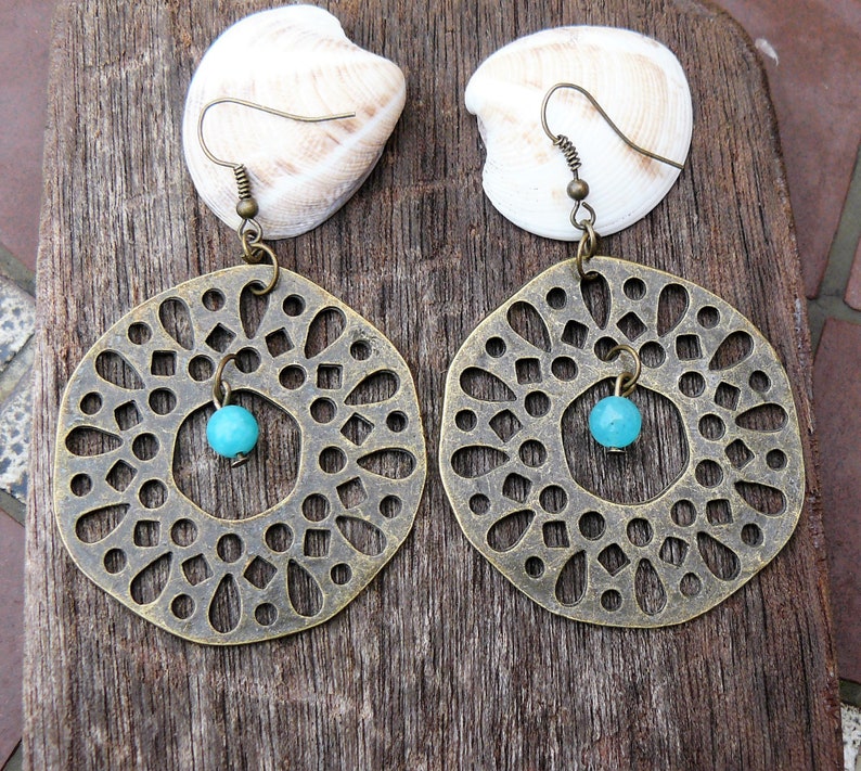 jade boho jewelry jade curls Bronze and jade earrings bronze earrings original earrings boho style