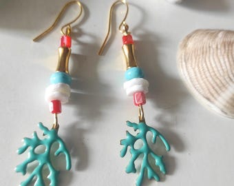 Enamelled coral shell earrings