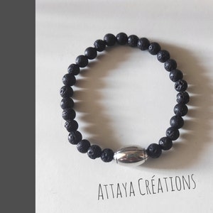Rugby bracelet with lava stone beads and silver-plated rugby ball bead