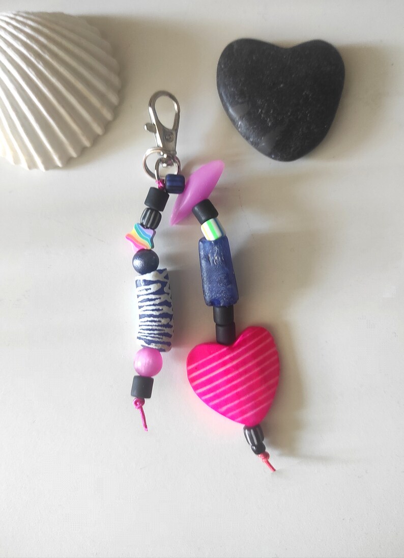 Pink and White Heart Key Ring Bag Jewel With Various Pearls Etsy