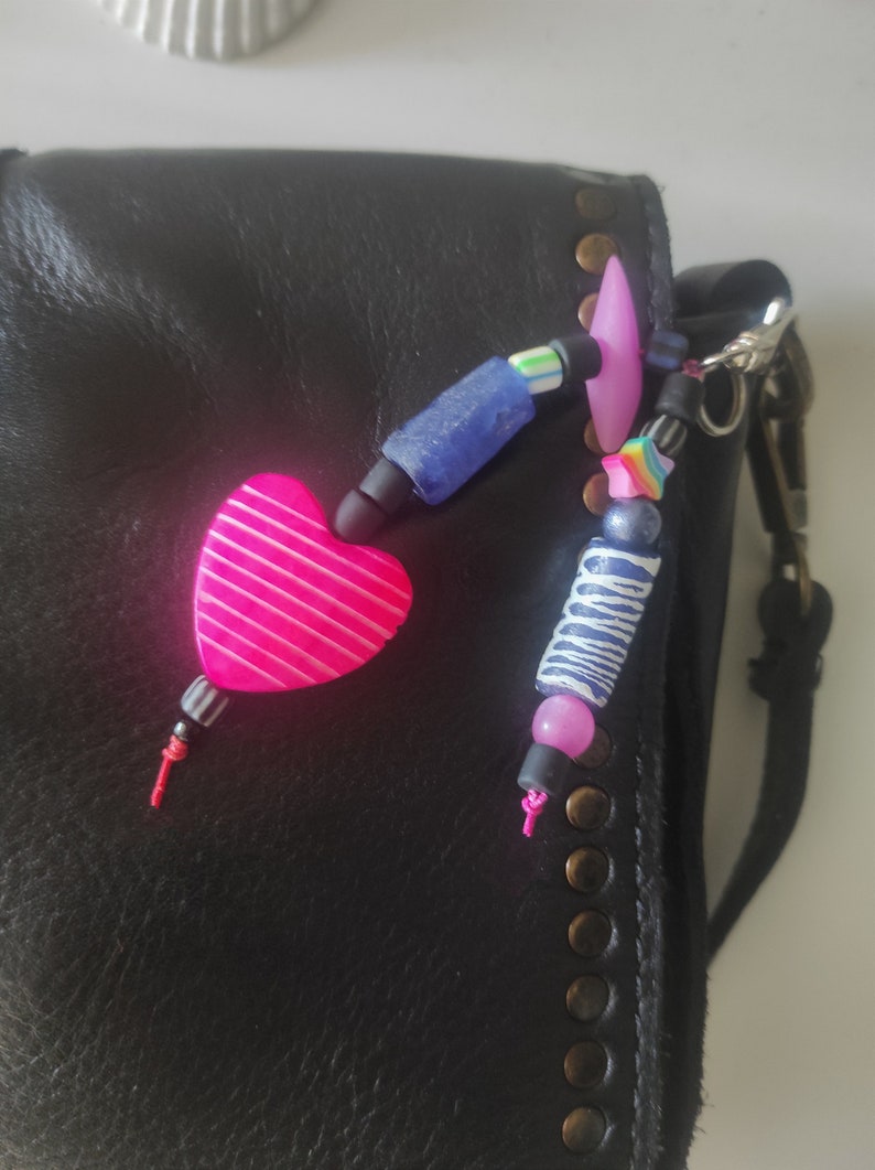 Pink and White Heart Key Ring Bag Jewel With Various Pearls Etsy