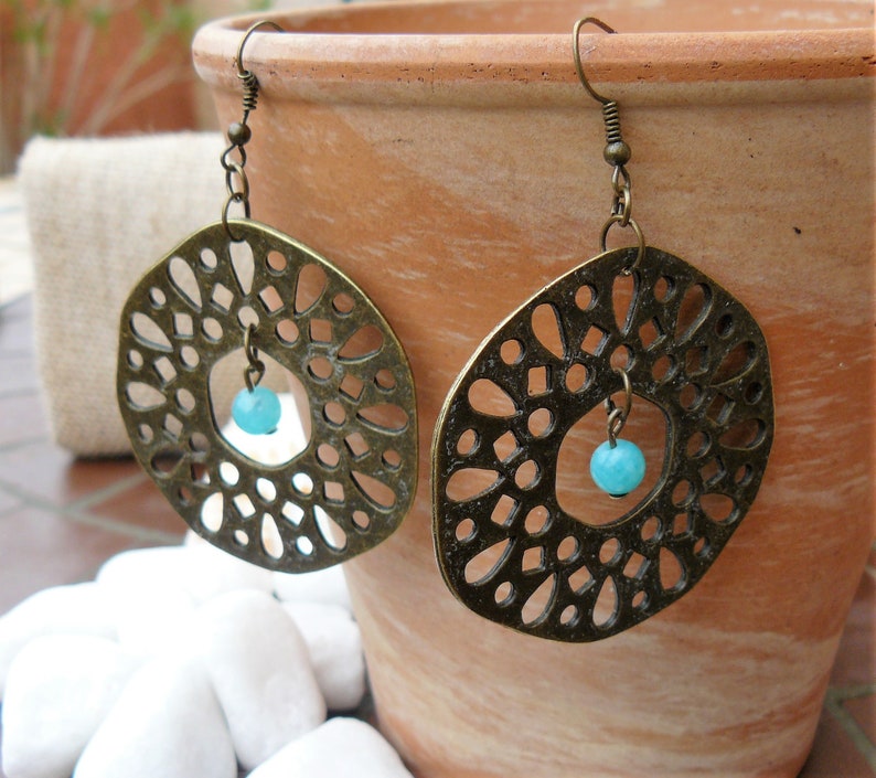 jade boho jewelry jade curls Bronze and jade earrings bronze earrings original earrings boho style