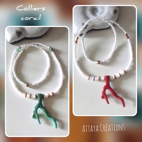 Collier ras de cou brin de corail en résine turquoise ou rouge