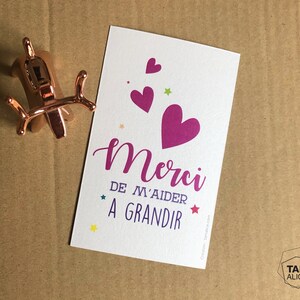 Carte Merci de m'aider à grandir , cœur , papier irisé
