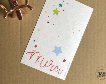 Carte Merci , étoiles , papier irisé