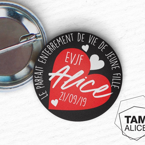 Badges EVJF - personnalisable - enterrement de vie de jeune fille - badge noir 32 mm
