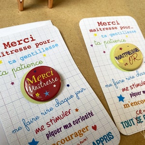 Carte badge Maitresse en Or ou Merci Maitresse?