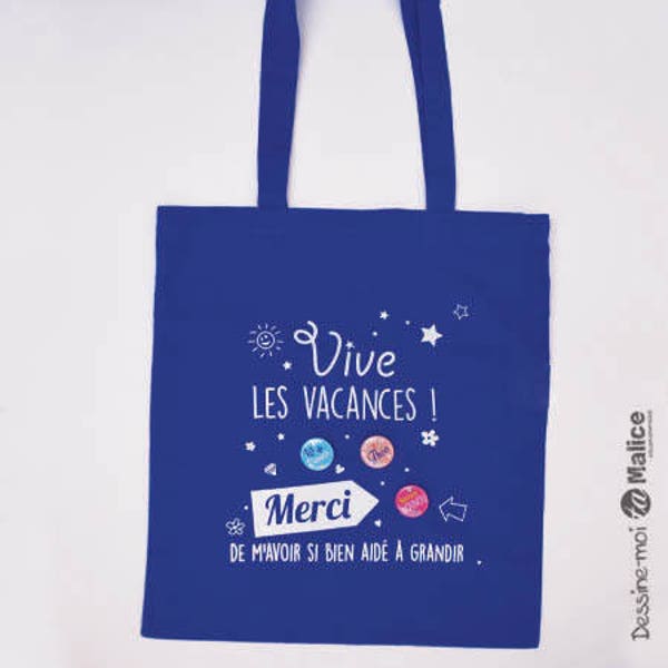 Tote bag nounou, en tissu bleu marine , 3 badges personnalisés