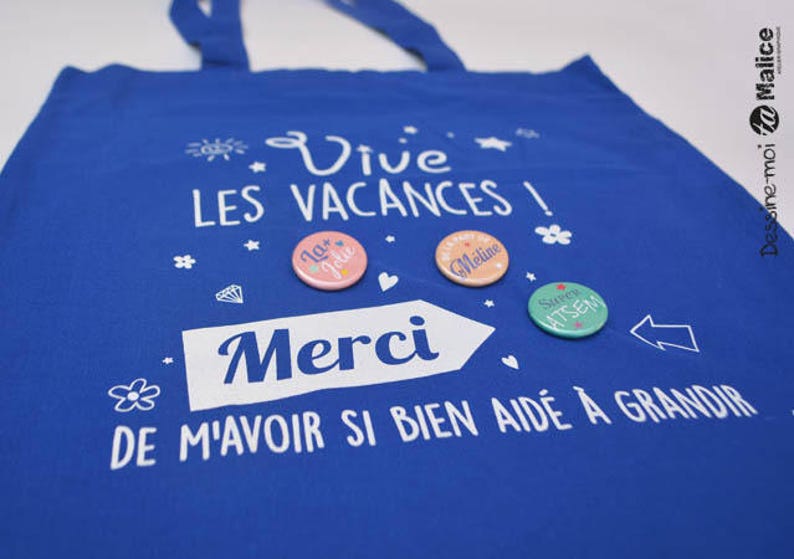 Tote bag atsem, sac bleu marine , 3 badges personnalisés image 2