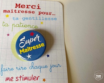 Carte badge bleu Super maitresse