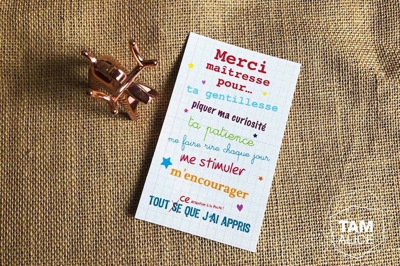 Lettre De Remerciement Pour Maitresse D'école Carte maitresse, Carte Merci - Etsy France