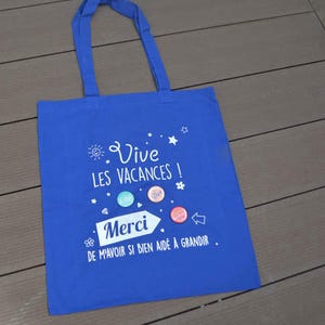 Tote bag maitresse, sac bleu marine , 3 badges personnalisés image 1