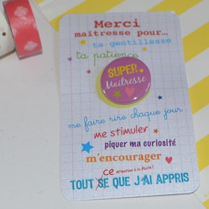 Carte badge maitresse, badge personnalisé , badge maitresse , carte merci