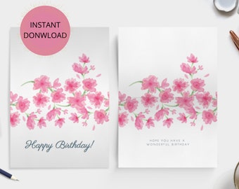 Happy Birthday - Instant Download Printable Folded Card - Flowers