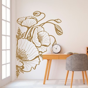 Poppy Flower Wall Sticker, Wall Decal, Plants, Removable Vinyl Sticker, Decor, Wall Art