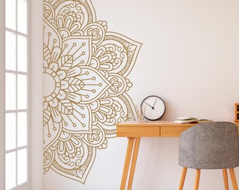 Mandala in halve muur sticker, muur sticker, decor voor thuis, studio, verwisselbare vinyl sticker voor meditatie, yoga muur kunst #11