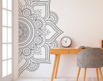 Mandala in Half Wall Sticker, Wall Decal, Decor for Home, Studio, Removable Vinyl Sticker for Meditation, Yoga, Wall Art #10