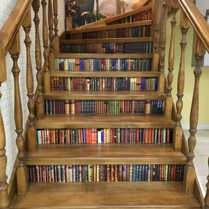 Oude boeken vloersticker, set van 7 vloerstickers, decor voor trappen, verwijderbare kleurrijke vinylvloersticker met een beschermende laag ORAGUARD