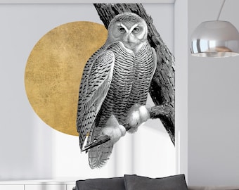 Owl Wall Sticker, Bird Wall Decal, Night, Full Moon, Removable Vinyl Sticker, Wall Art, Decor