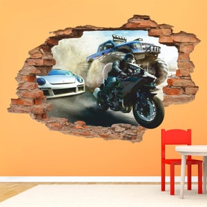 Naklejka ścienna Furious Race, naklejka ścienna Monster Truck, Speed Bike, samochód sportowy, zdejmowana naklejka winylowa, sztuka ścienna, wystrój gier wideo