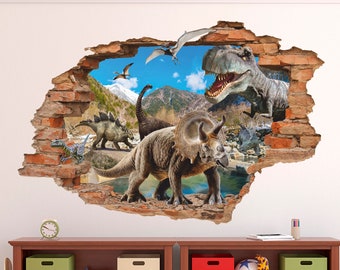 Dinosaurier Wandtattoo, Wandtattoo, Tyrannosaur, Triceratops, Pterodactyl, Stegosaurus, abnehmbarer Vinyl Sticker, Dekor 002