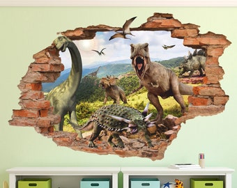 Dinosaur Wall Sticker, Wall Decal, Tyrannosaur, Triceratops, Pterodactyl, Brachiosaurus, Removable Vinyl Sticker, Decor 003