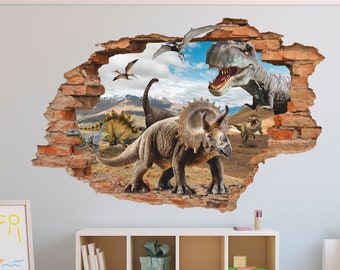 Dinosaur Wall Sticker, Wall Decal, Tyrannosaur, Triceratops, Pterodactyl, Stegosaurus, Removable Vinyl Sticker, Decor