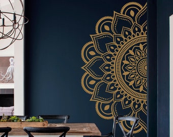 Mandala in Half Wall Sticker, Wall Decal, Decor, Boho, Hippie, Zen, Indian, Removable Vinyl Sticker for Meditation, Yoga, Wall Art 122