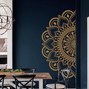 Mandala in Half Wall Sticker, Wall Decal, Decor, Boho, Hippie, Zen, Indian, Wall Tattoo for Meditation, Yoga, Wall Art 122