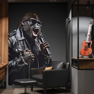 Gorilla Wall Sticker, Stylish Gorilla Wall Decal, Music, Animal, Wall Tattoo, Wall Art, Decor
