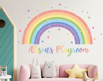 Rainbow Wall Decal, Personalized Name, Colorful Rainbow Wall Sticker, Sticker for Kids, Removable Vinyl Sticker for Playroom, Wall Art