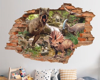 Dinosaur Wall Sticker, Dinosaur World Wall Decal, Tyrannosaur, Triceratops, Pterodactyl, Removable Vinyl Sticker, Decor 004