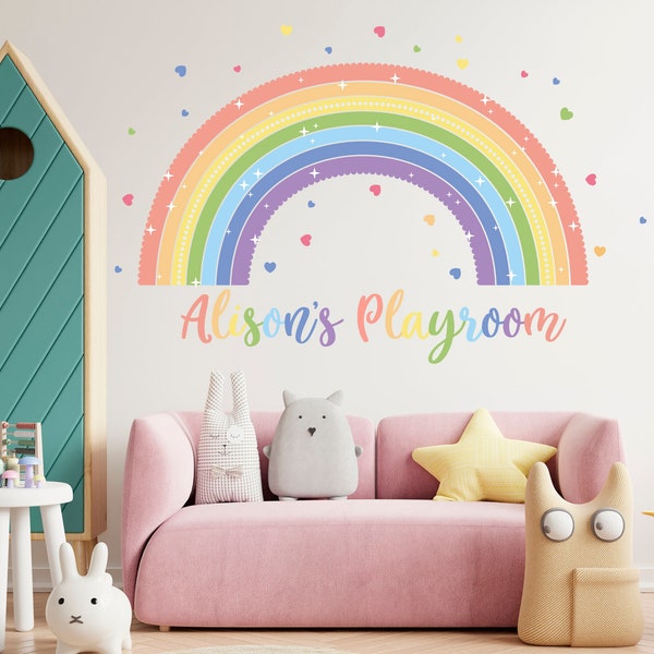 Rainbow Wall Decal, Personalized Name, Colorful Rainbow Wall Sticker, Sticker for Kids, Removable Vinyl Sticker for Playroom, Wall Art