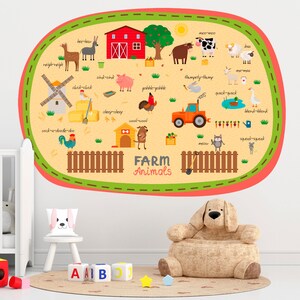 Naklejka ścienna Studying Animals dla dzieci w wieku 0-3 lat, naklejka ścienna Farm Animals, dźwięki zwierząt, zdejmowana naklejka winylowa, sztuka ścienna, wystrój