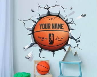 Basketball Wall Decal, Personalized Ball Wall Sticker, Sport, Removable Vinyl Sticker, Your Name, Wall Art, Decor