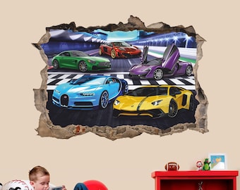 Sports Cars Wall Sticker, Exotic Cars Wall Decal, Racing Cars, Removable Vinyl Sticker, Decor