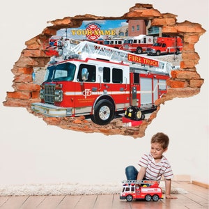 Fire Truck Wall Sticker, Fire Engine, Personalized Commissioner Name Wall Decal, Fireman, Removable Vinyl Sticker, 911, Children, Decor