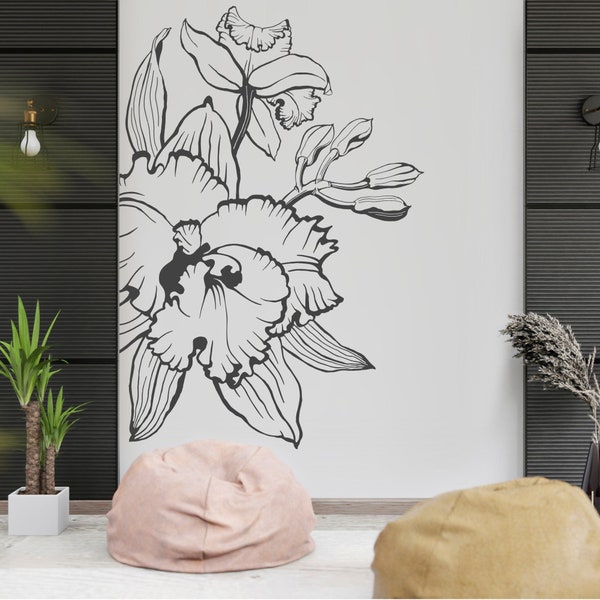 Cattleya Wall Sticker, Flower Wall Decal, Orchids, Plants, Removable Vinyl Sticker, Decor, Wall Art