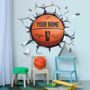 Adesivo murale con palla da basket, adesivo murale personalizzato con palla, sport, adesivo in vinile rimovibile, il tuo nome, arte murale, decorazione