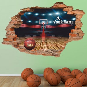 Basketball Wall Decal, Personalized, Basketball Arena Wall Sticker, Sport, Removable Vinyl Sticker, Your Name, Wall Art, Decor